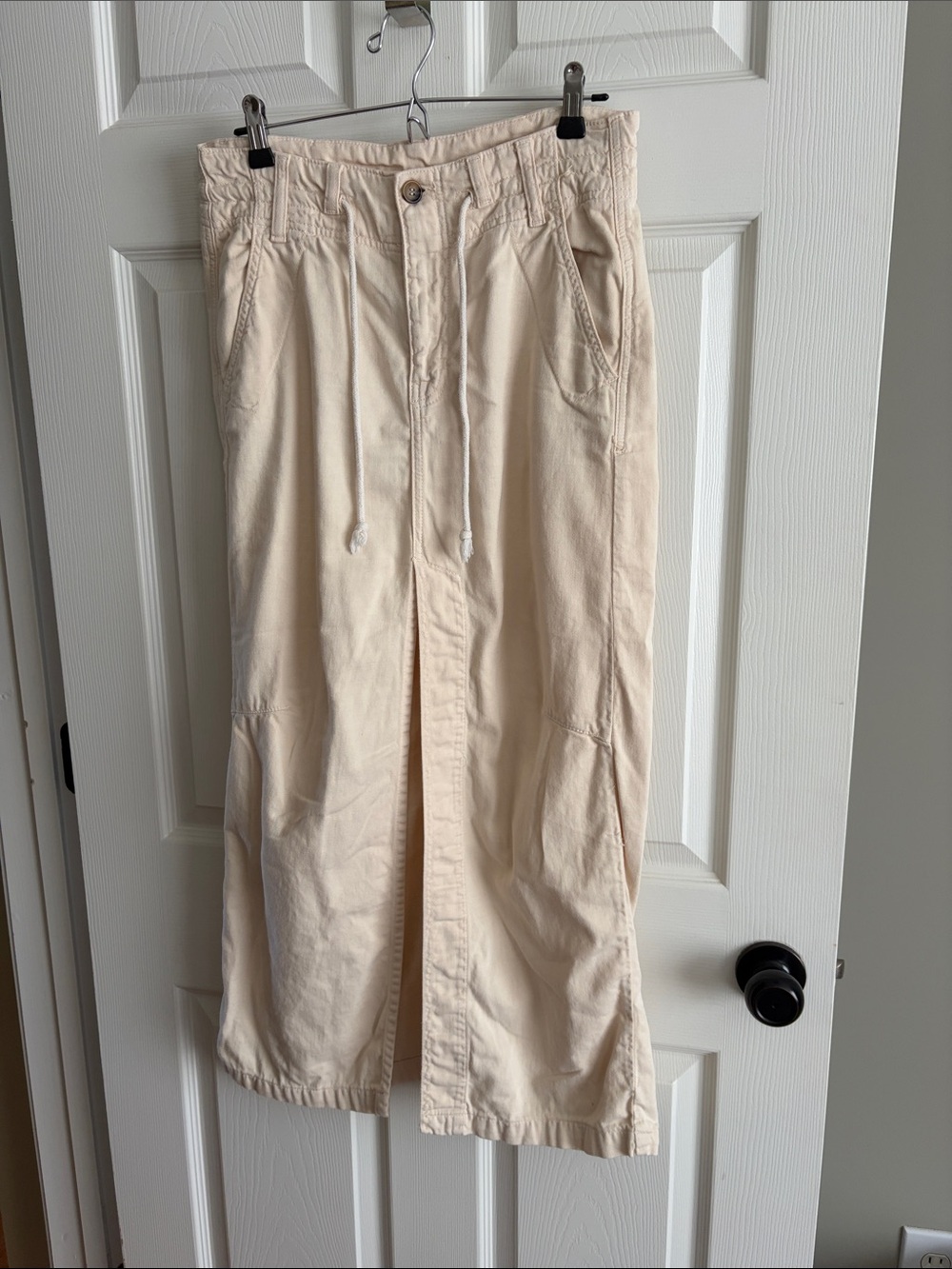 Free People Vintage Cream Drawstring Waist Chino-Skirt